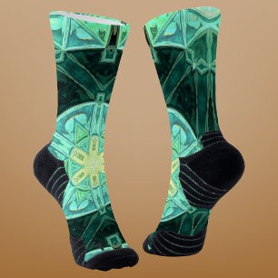 Mosaic Mandala Teal and Yellow Socks