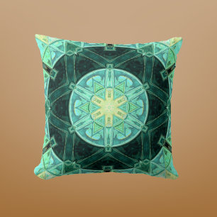 Mosaic Mandala Teal and Yellow Throw Pillow