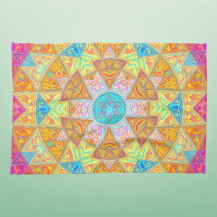 Mosaic Mandala Yellow Pink and Blue Kitchen Towel