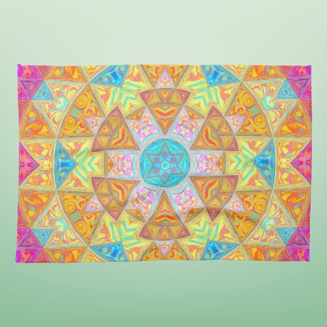 Mosaic Mandala Yellow Pink and Blue Kitchen Towel (Creator Uploaded)