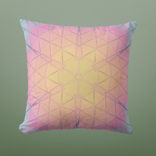 Mosaic Mandala Yellow Pink and Blue Throw Pillow