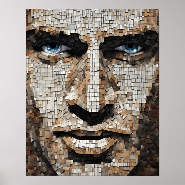 Mosaic Mans Face Blue Eyes Wall Art  (Front)
