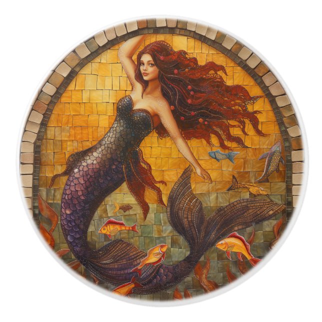 Mosaic Mermaid Ceramic Knob (Front)
