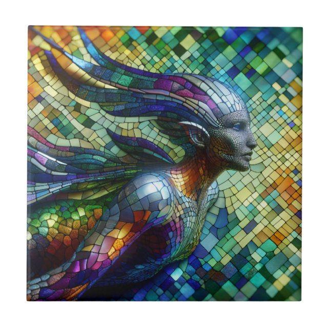 Mosaic Mermaid RIGHT facing Tile (Front)
