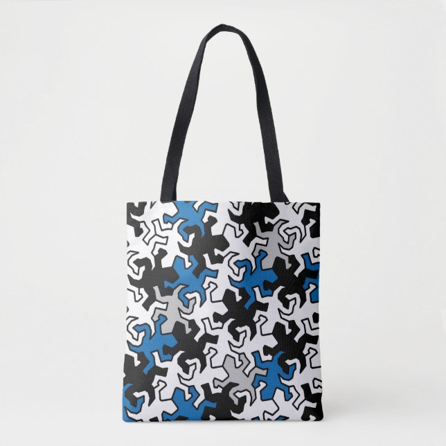 Mosaic Mirror Geckos Pattern - blue black white Tote Bag (Front)