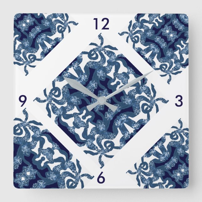 Mosaic Modern Wall Clock on Navy Blue & White (Front)