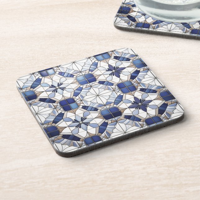 Mosaic Moroccan Tile Pattern#2 Blue White ID1078 Coaster (Left Side)