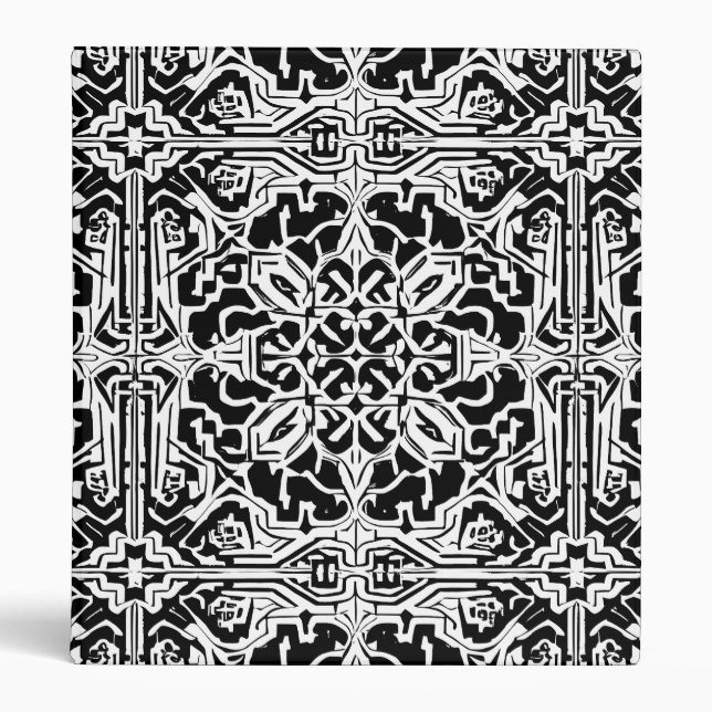 Mosaic Moroccan Tile Pattern in Black and White Binder (Front)