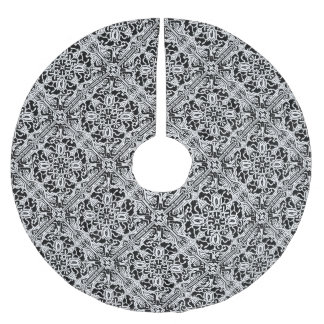 Mosaic Moroccan Tile Pattern in Black and White Brushed Polyester Tree Skirt