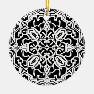 Mosaic Moroccan Tile Pattern in Black and White Ceramic Ornament