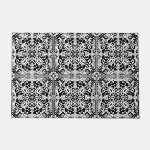 Mosaic Moroccan Tile Pattern in Black and White Doormat