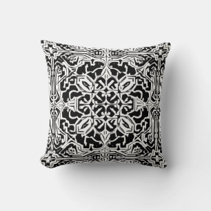 Mosaic Moroccan Tile Pattern in Black and White Throw Pillow