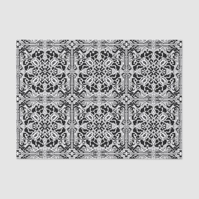 Mosaic Moroccan Tile Pattern in Black and White Tissue Paper (Front)