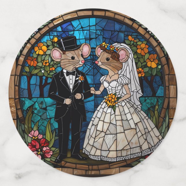 Mosaic Mouse Wedding Couple Stained Glass Effect. Confetti (Large Back)