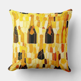Mosaic of champagne bottles throw pillow