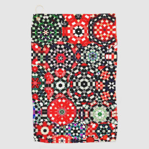 Mosaic of kaleidoscope chess hexagon, red black to golf towel