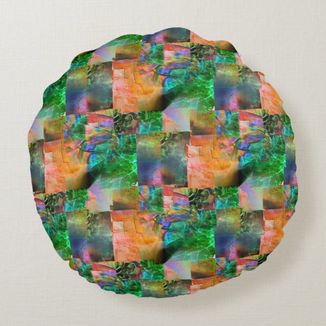 Mosaic  of messy textures with detachment illusion round pillow (Back)