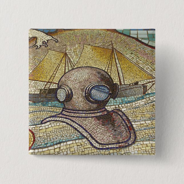 Mosaic of old divers helmet 2 inch square button (Front)