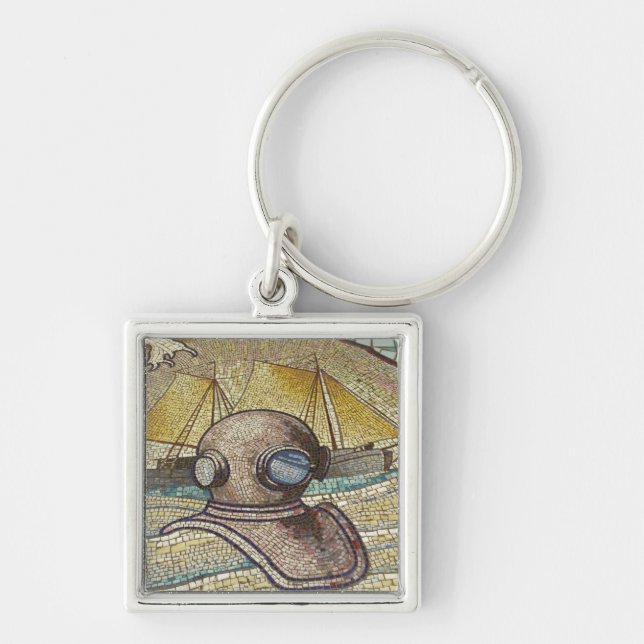Mosaic of old divers helmet keychain (Front)