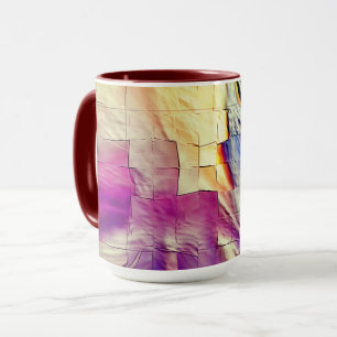 Mosaic of texture in pink yellow and soft carved  mug