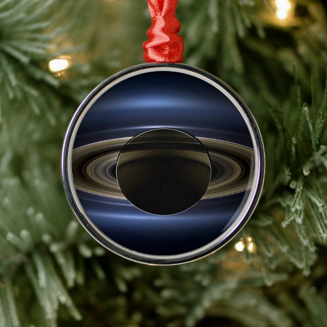Mosaic Of The Saturn System Backlit By The Sun. Metal Ornament (Tree)