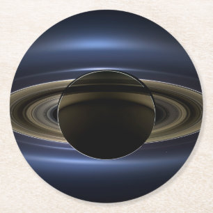 Mosaic Of The Saturn System Backlit By The Sun. Round Paper Coaster