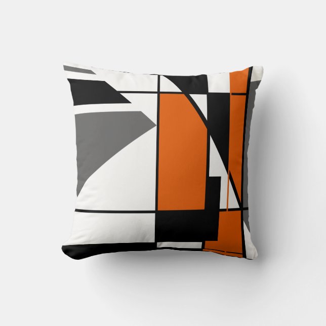 Mosaic Orange White Grey Black Geometric Abstract Throw Pillow (Front)
