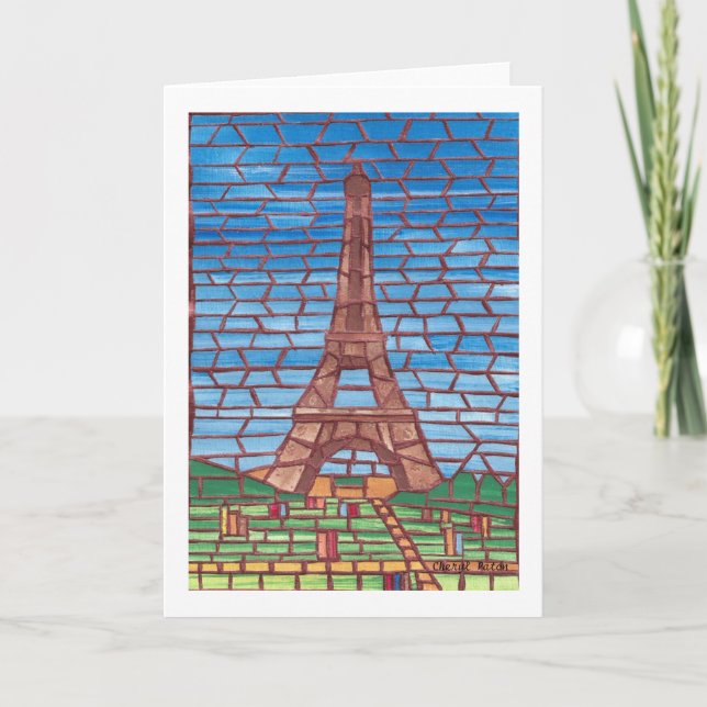Mosaic Painting of Eiffel Tower Greeting Cards (Front)