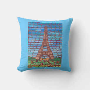 Mosaic Painting of Eiffel Tower Pillows