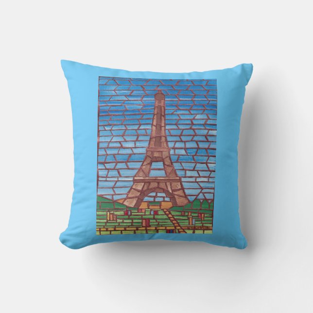 Mosaic Painting of Eiffel Tower Pillows (Front)
