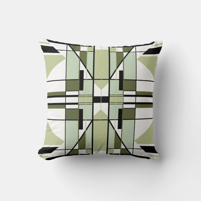 Mosaic Pale Green Black White Symmetrical Abstract Throw Pillow (Front)