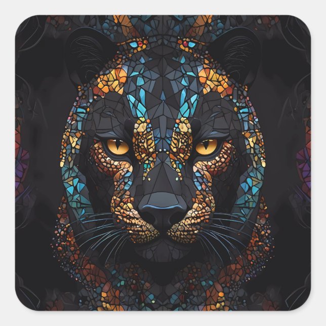 Mosaic Panther Art Square Sticker (Front)