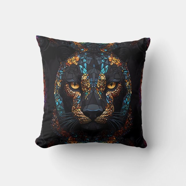 Mosaic Panther Art Throw Pillow (Front)