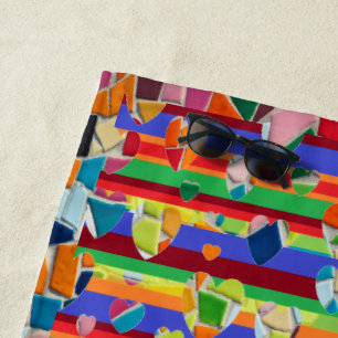 Mosaic Pattern Abstract Heart Beach Towel