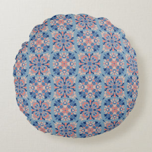 Mosaic Pattern Dusty Blue Round Pillow