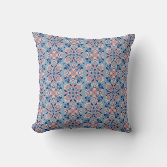 Mosaic Pattern Dusty Blue Throw Pillow (Front)