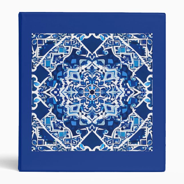 Mosaic Pattern in Indigo and Cobalt Blue   Binder (Front)