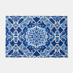 Mosaic Pattern in Indigo and Cobalt Blue Doormat