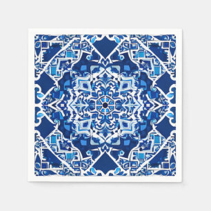 Mosaic Pattern in Indigo and Cobalt Blue   Napkin