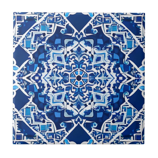 Mosaic Pattern in Indigo and Cobalt Blue   Tile (Front)