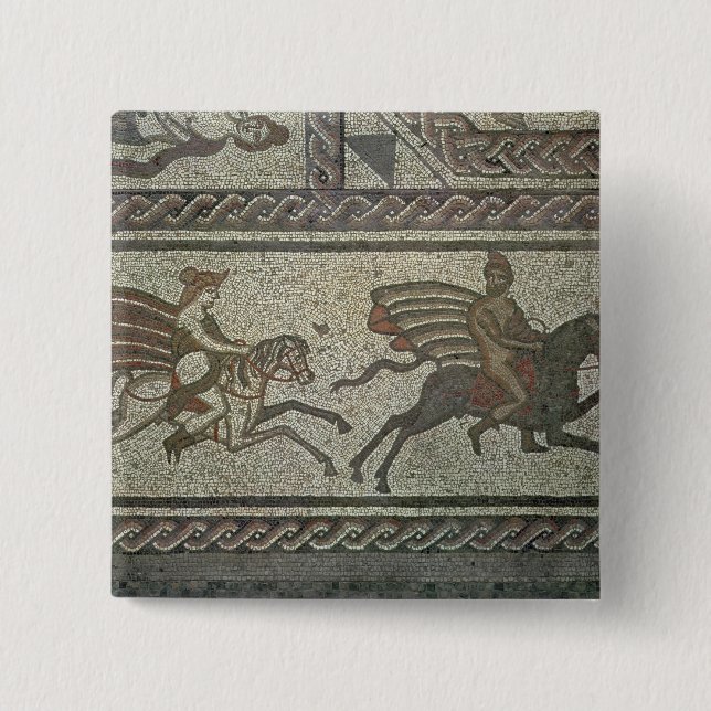 Mosaic pavement from the Roman villa at Low 2 Inch Square Button (Front)