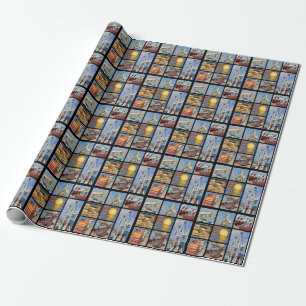 Mosaic photos of objects in harbour poster wrapping paper