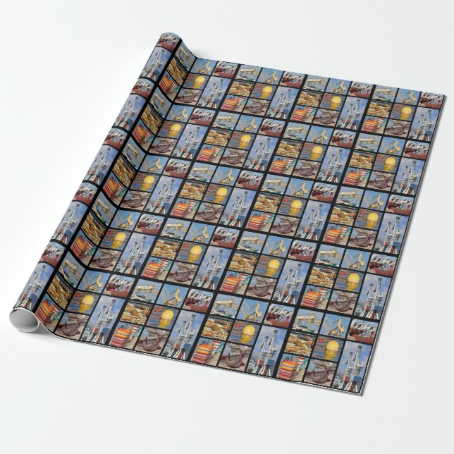 Mosaic photos of objects in harbour poster wrapping paper (Unrolled)