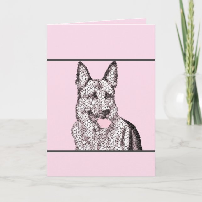 Mosaic Pink/Grey German Shepherd Greeting Card (Front)