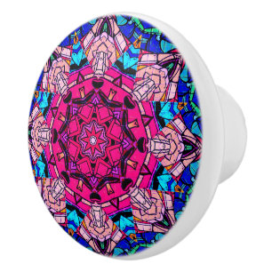 Mosaic Pink Mandala Floral Psychedelic Retro Ceramic Knob