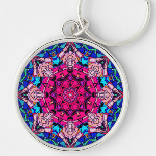 Mosaic Pink Mandala Floral Psychedelic Retro Keychain