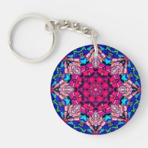 Mosaic Pink Mandala Floral Psychedelic Retro Keychain