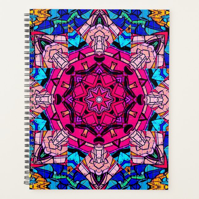 Mosaic Pink Mandala Floral Psychedelic Retro  Planner (Front)