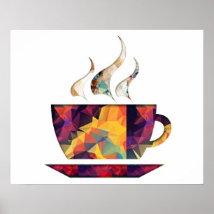 Mosaic Polygon Orange Cup of Cocoa or Coffee Poster