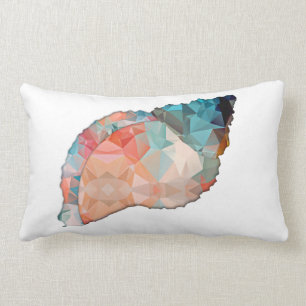 Mosaic Polygon Orange & Turquoise Conch Shell Lumbar Pillow